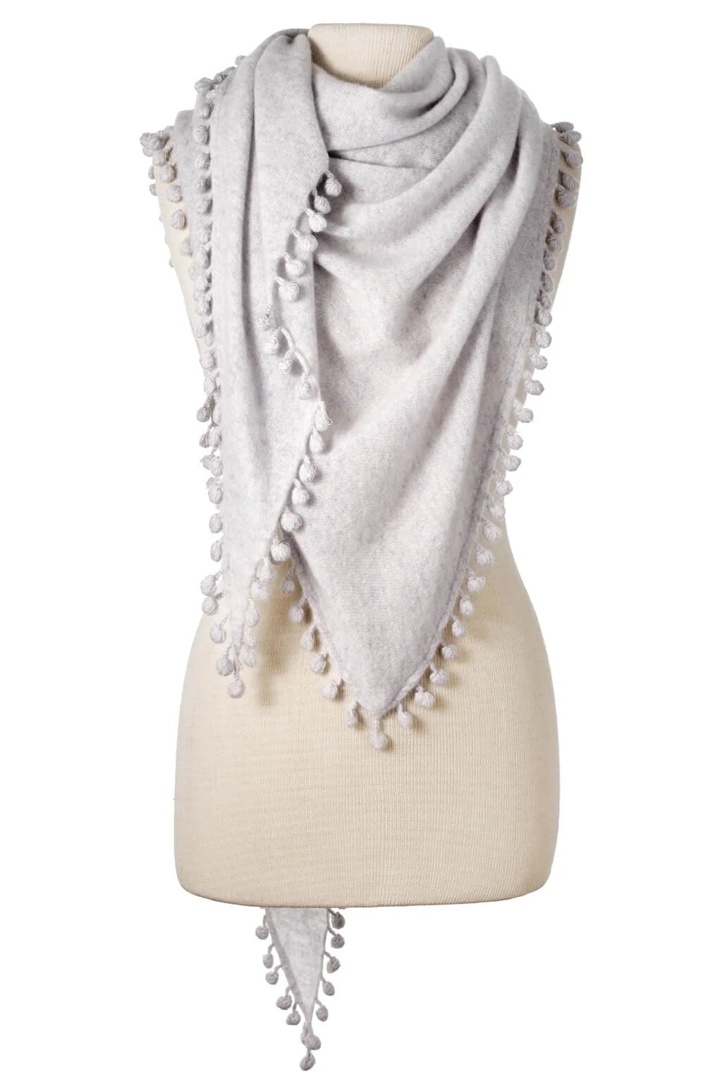 Pom Pom Triangle Wrap Pearl Heather Scarves Alpine Cashmere 