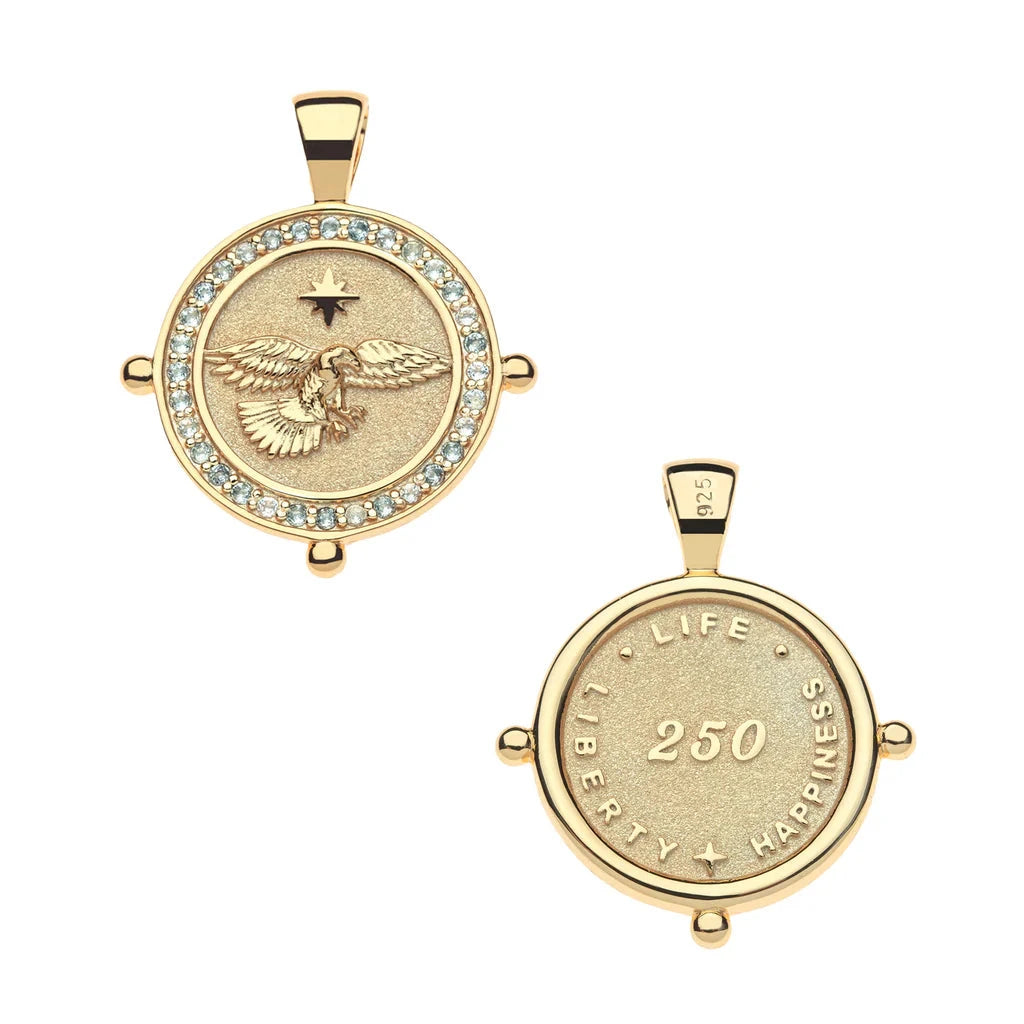 Limited Edition 250th Protect Eagle JW Small Embellished Coin 16-18" Classic Rolo Necklaces Jane Win 