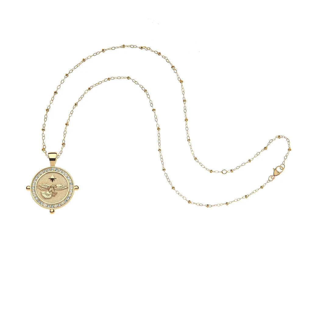 Limited Edition 250th Protect Eagle JW Small Embellished Coin 16-18" Beaded Satellite Chain Necklaces Jane Win 