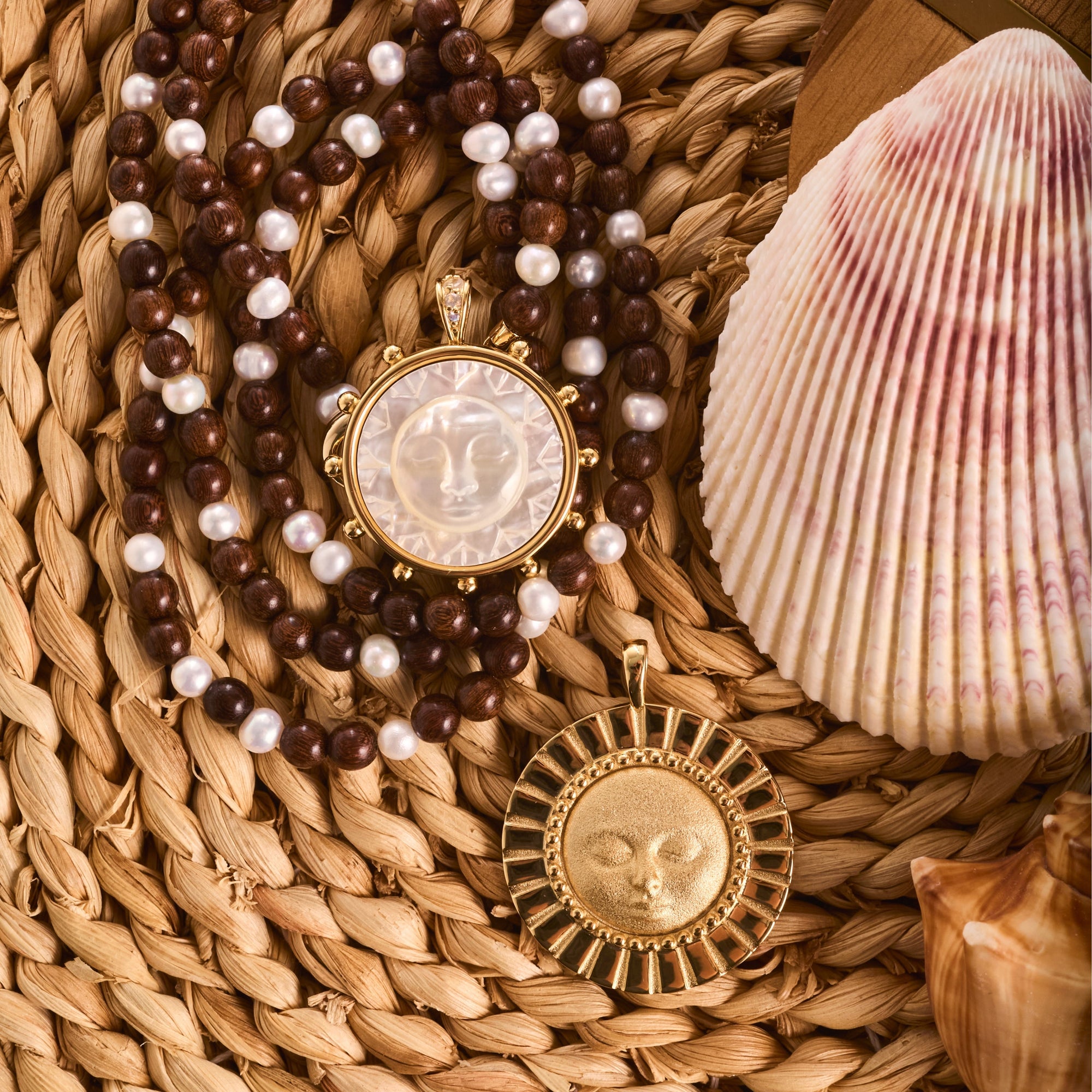 Double Wrap Necklace Wood and Pearl Necklaces Jane Win 