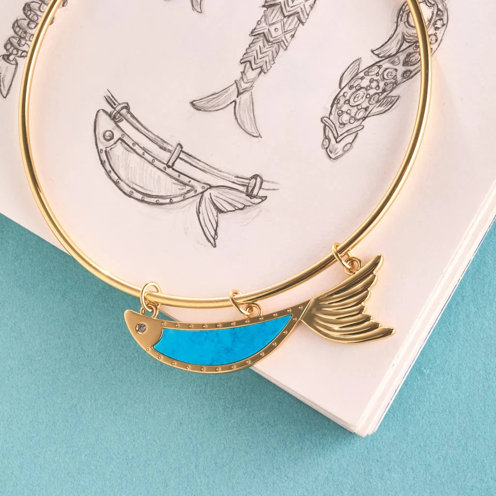 Strong Keep Swimming Fish Pendant Neck Cuff Necklaces Jane Win 
