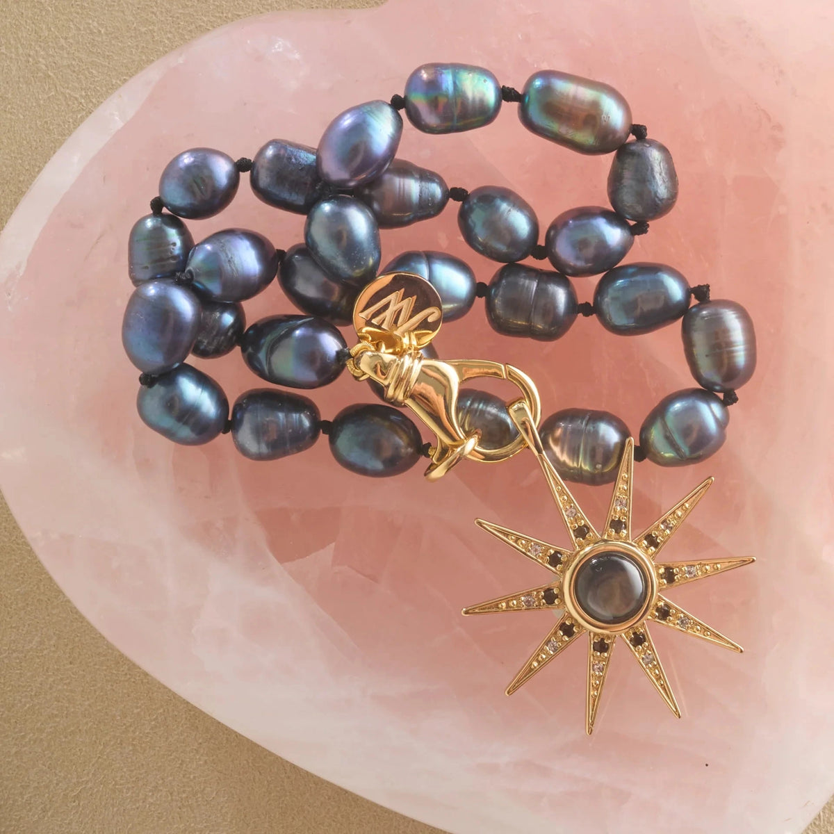 Lucky Sparkling Supernova Pendant Black Mother of Pearl 16-18" Classic Rolo Necklaces Jane Win 