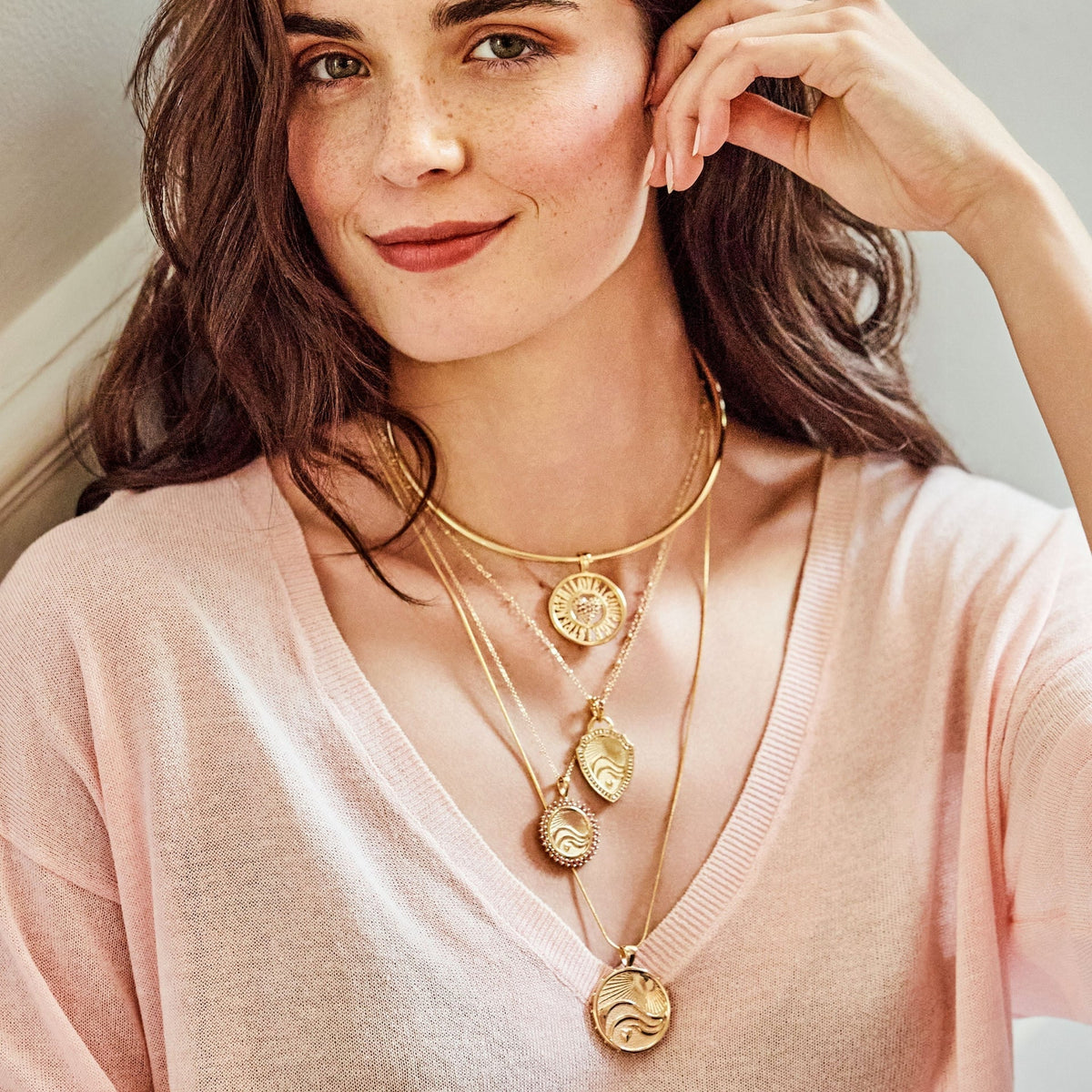 Love Courage Strength Petite Embellished Coin 16-18" Classic Rolo Necklaces Jane Win 