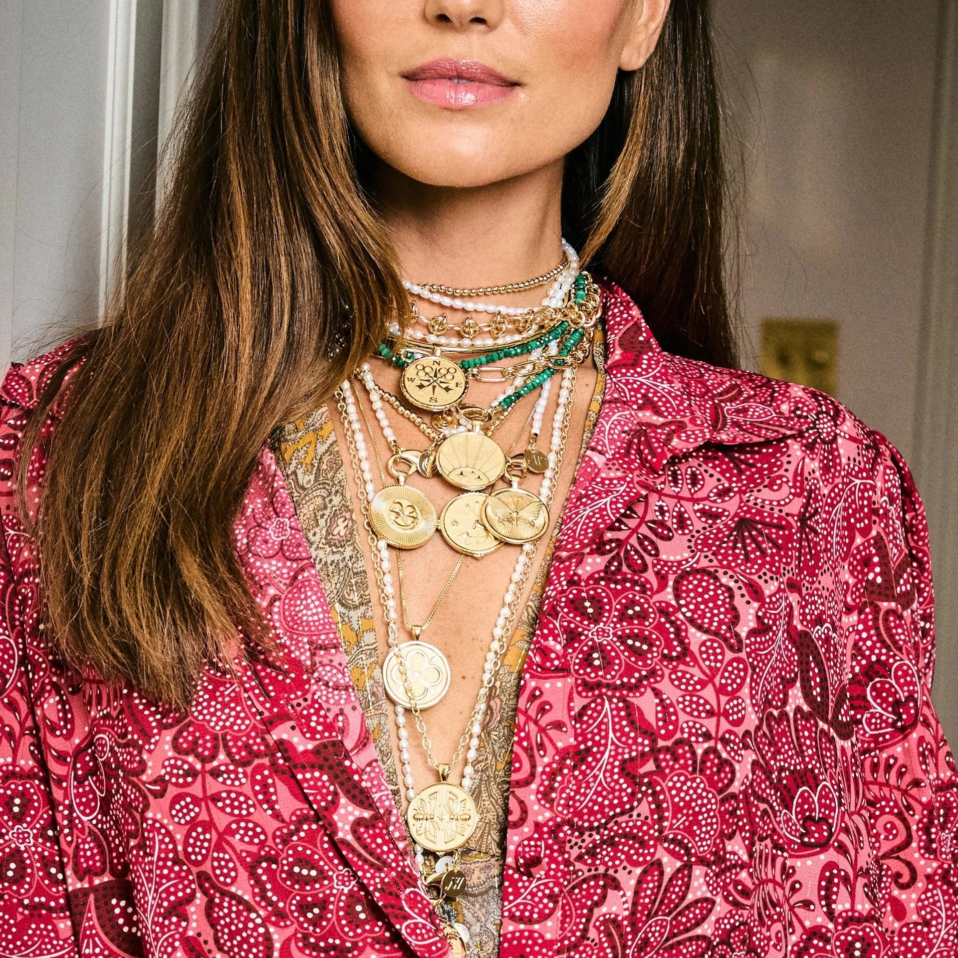 Double Wrap Rice Pearl Necklace Gold & White Mix Necklaces Jane Win 