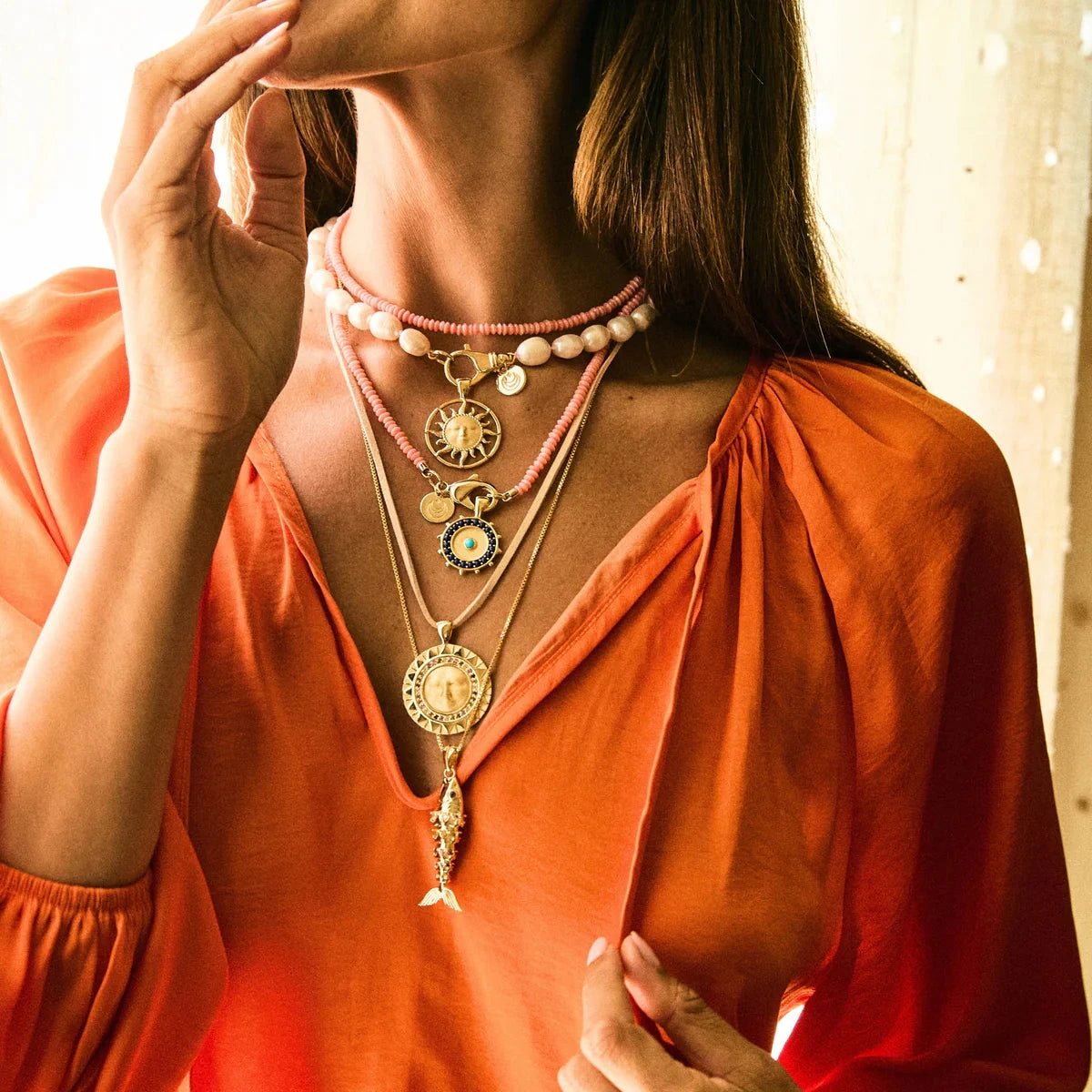 Strong Ombre Stone Fish Charm 16-18" Classic Rolo Necklaces Jane Win 