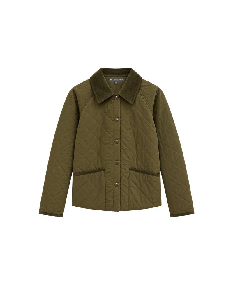 Quilted Corduroy Collar Jacket Olive Outerwear - Longsleeve Elliott Lauren 
