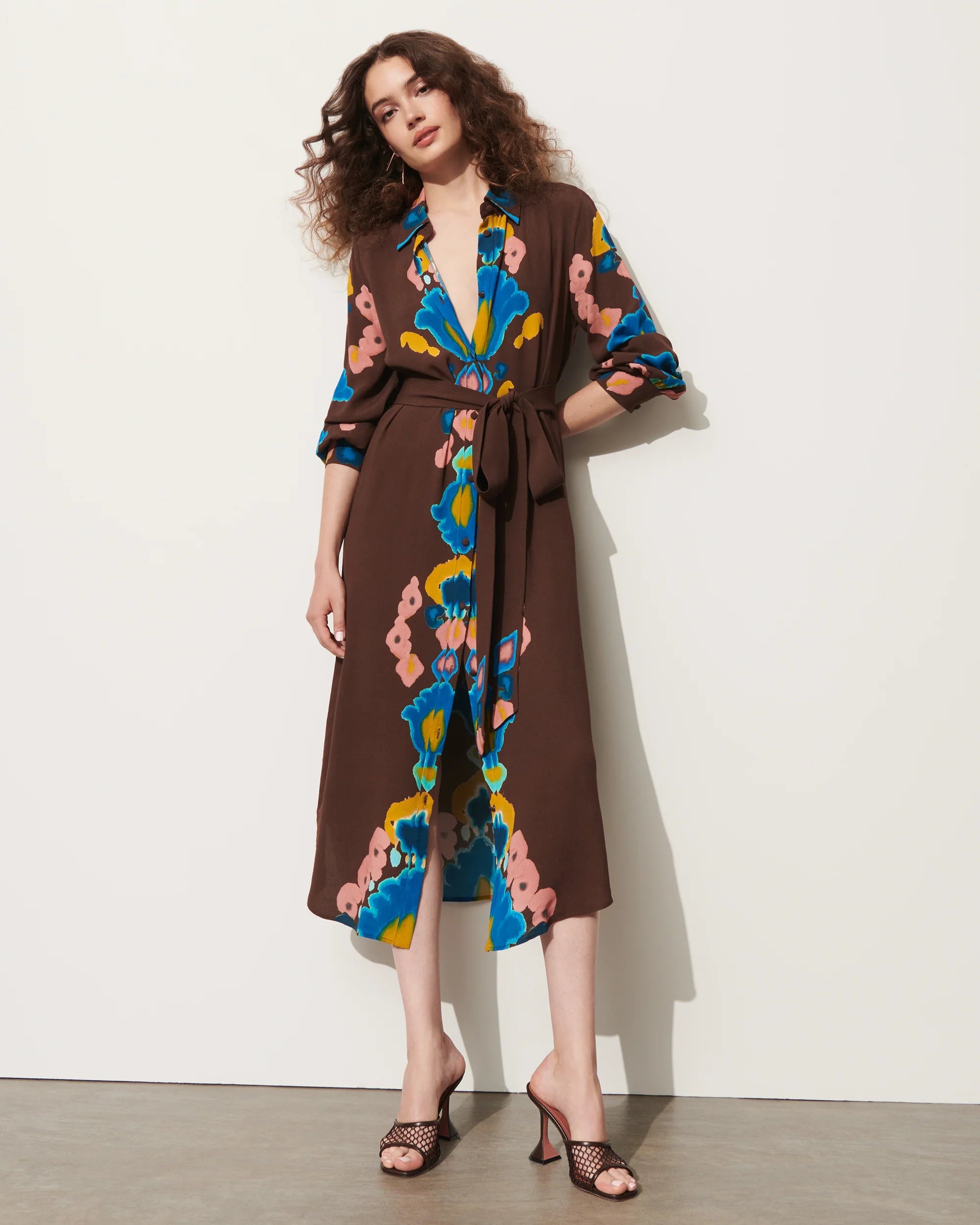 Loretta Dress Inkblot Irate Espresso Brown Dresses - Midi Figue 