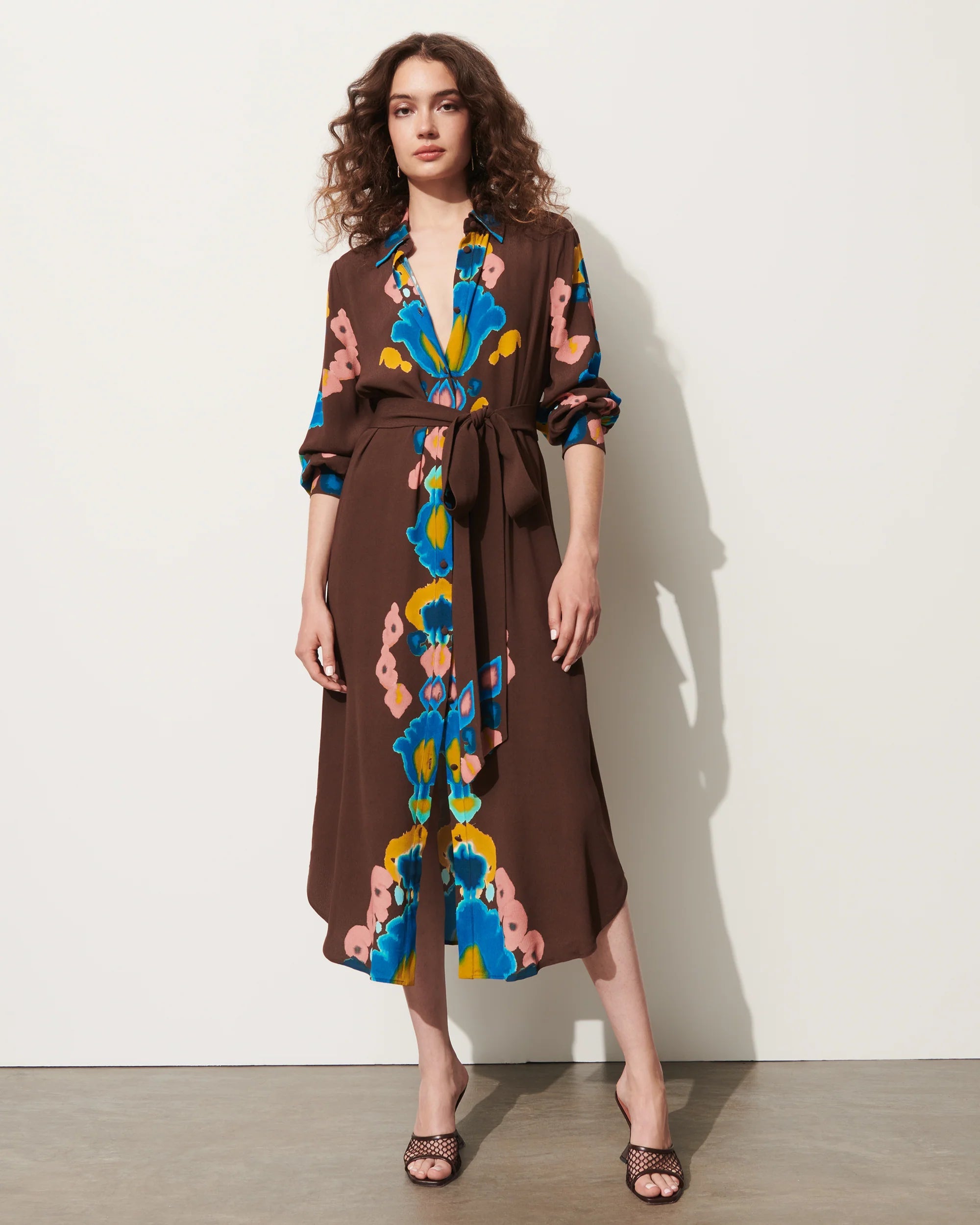 Loretta Dress Inkblot Irate Espresso Brown Dresses - Midi Figue 