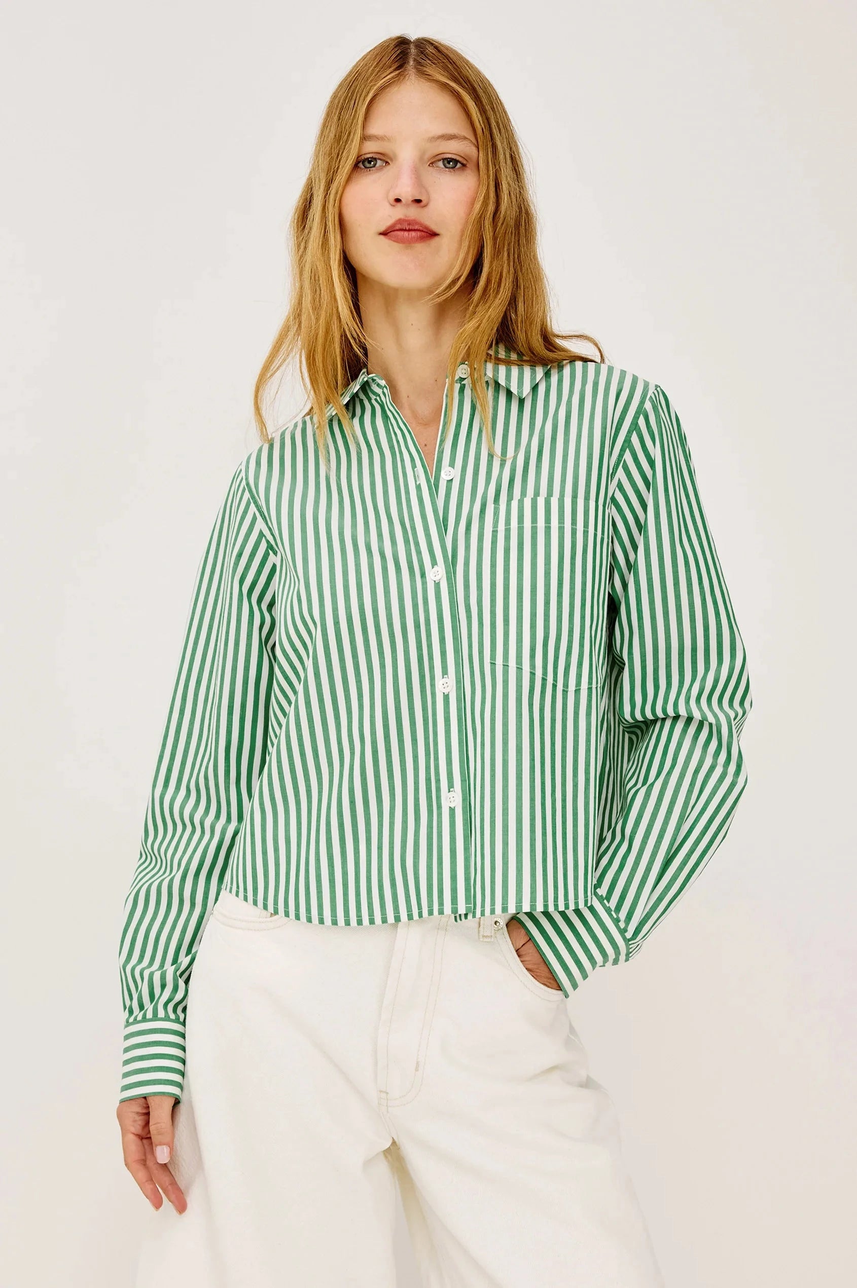 Ramy Shirt Emerald Stripe Tops - Button Down Rails 