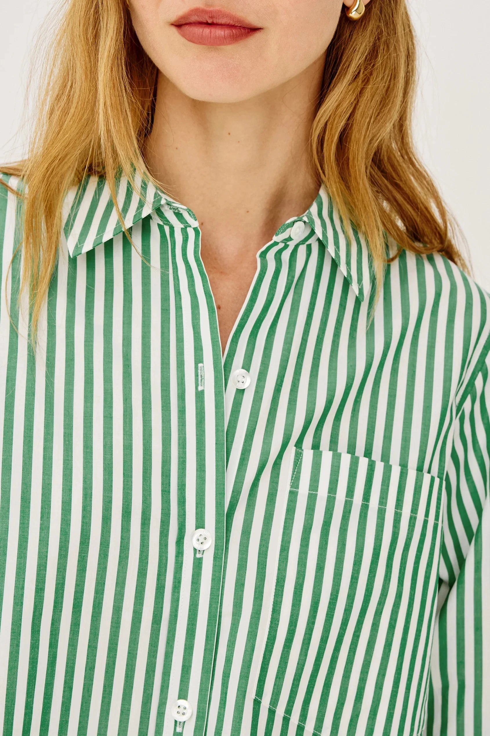 Ramy Shirt Emerald Stripe Tops - Button Down Rails 