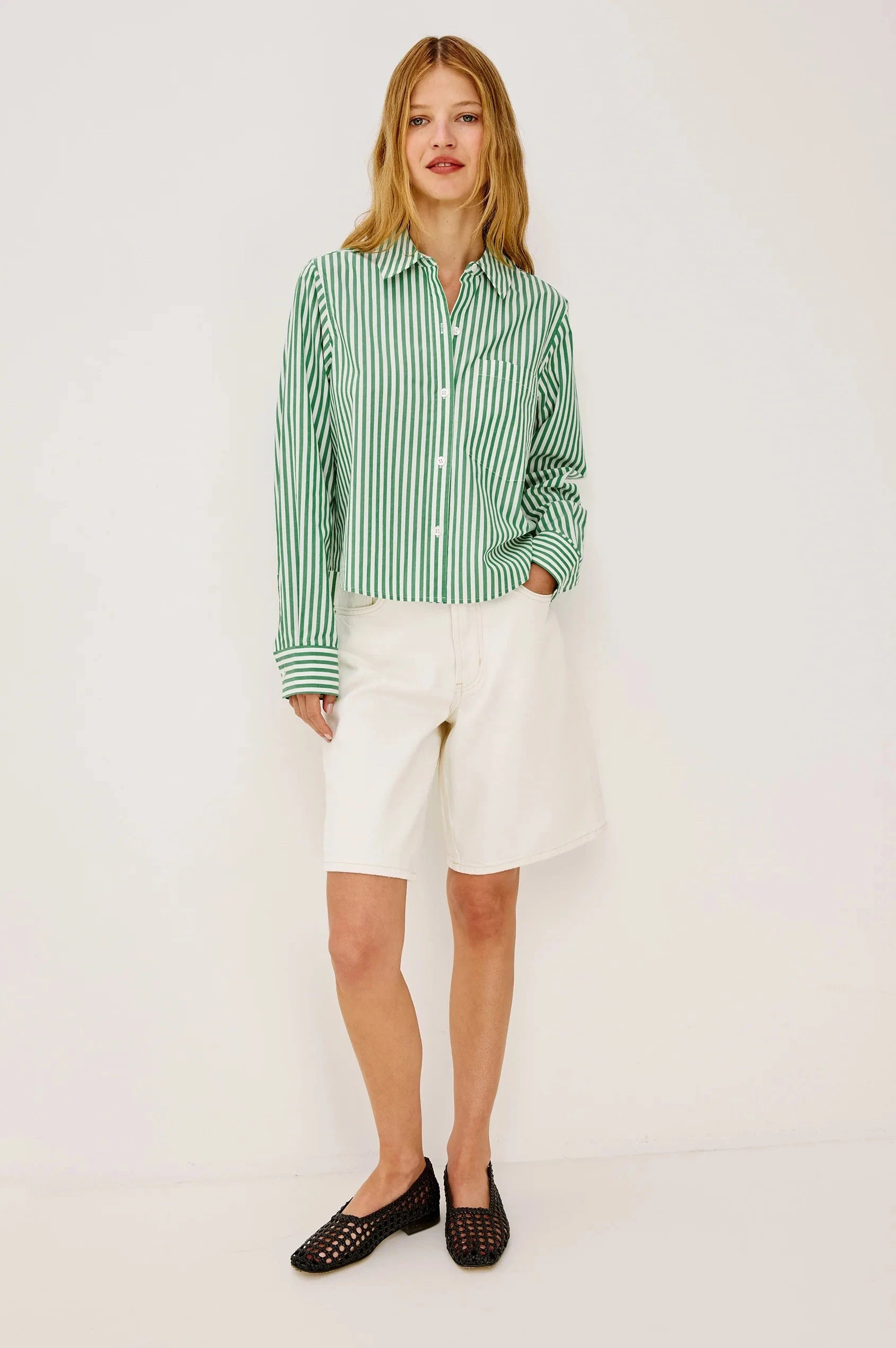 Ramy Shirt Emerald Stripe Tops - Button Down Rails 