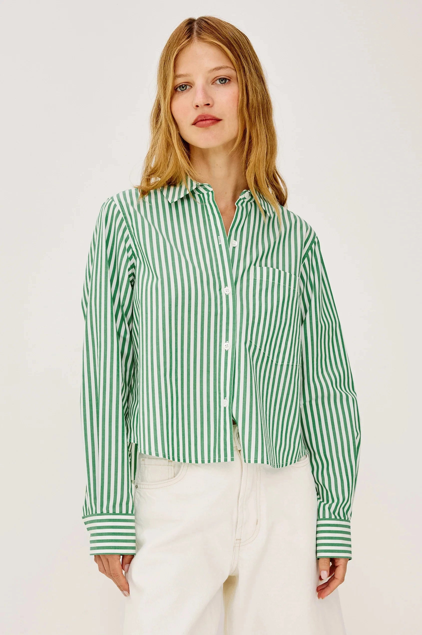 Ramy Shirt Emerald Stripe Tops - Button Down Rails 