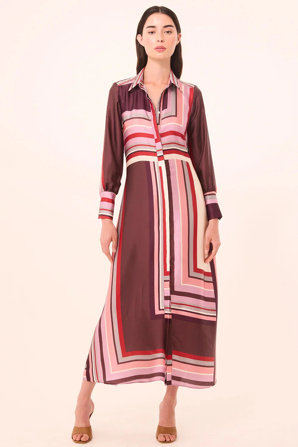 Herminia Dress Chocolate Geo Stripe Dresses - Midi Misa 