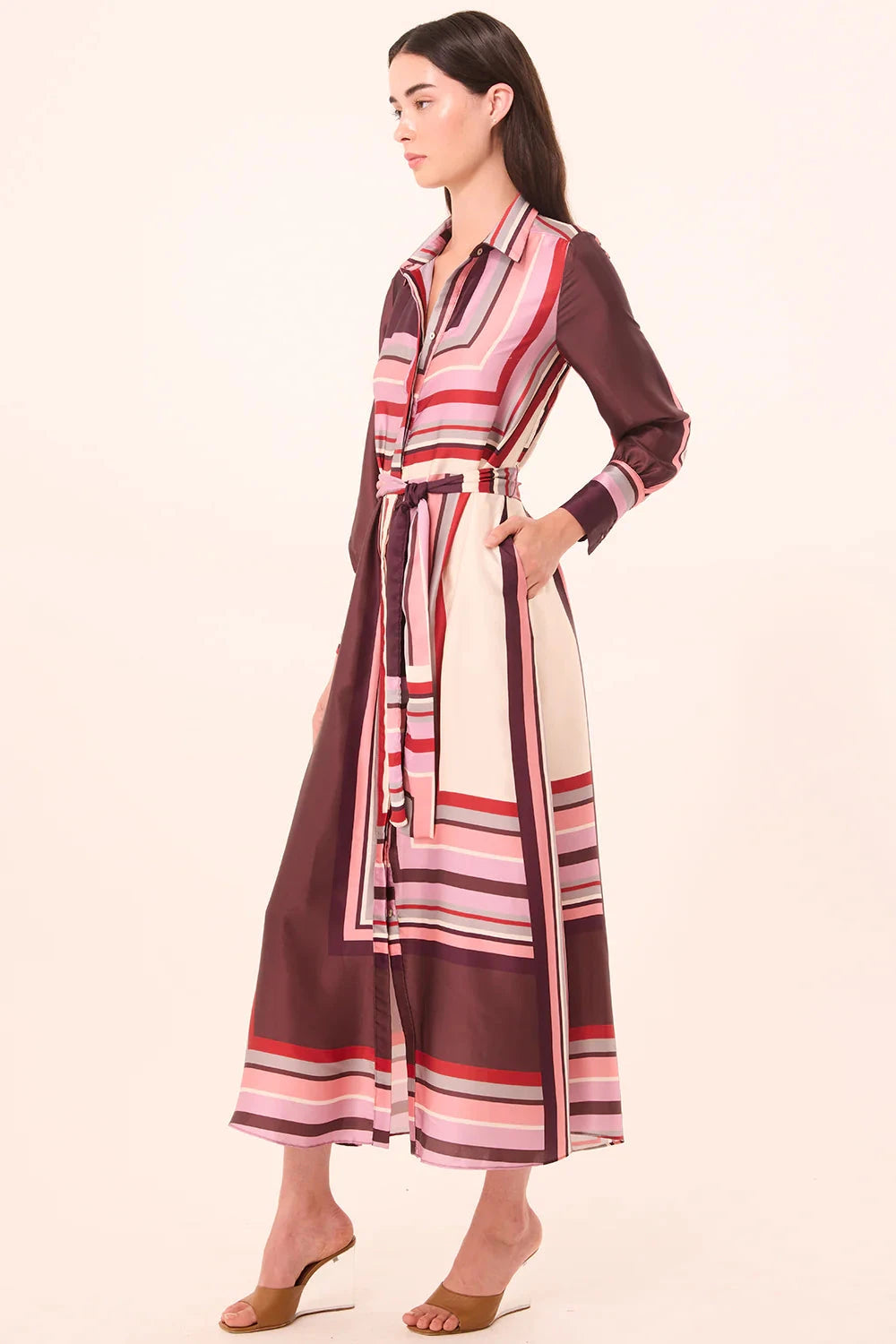 Herminia Dress Chocolate Geo Stripe Dresses - Midi Misa 