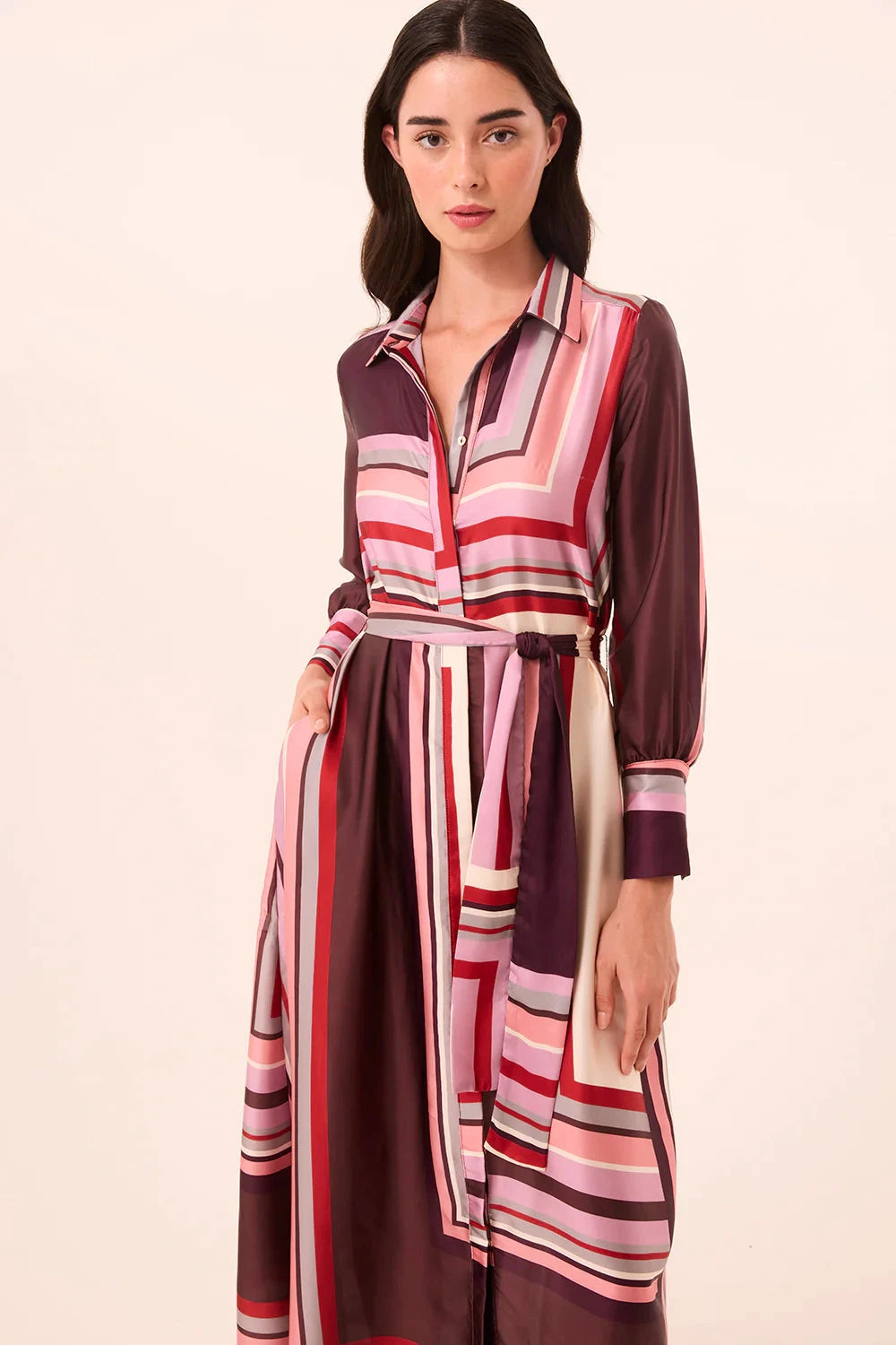 Herminia Dress Chocolate Geo Stripe Dresses - Midi Misa 