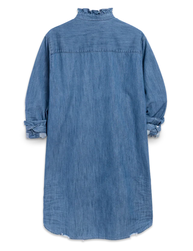 Mary Ruffle Classic Shirtdress Vintage Stonewashed Indigo Dresses - Midi Frank &amp; Eileen 