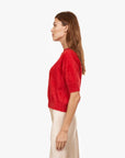 Brushed Elbow Sleeve Boxy Crew Red Alert Sweater - Crewneck Autumn Cashmere 