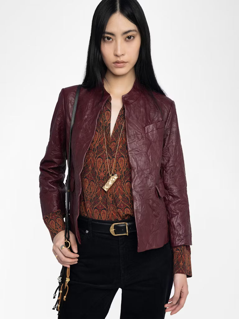 Veryn Crinkled Leather Blazer Burgundy Jackets - Blazers Zadig & Voltaire 