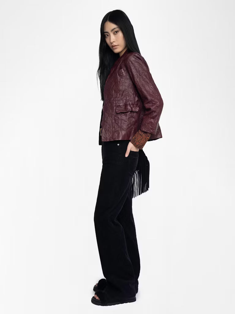 Veryn Crinkled Leather Blazer Burgundy Jackets - Blazers Zadig & Voltaire 