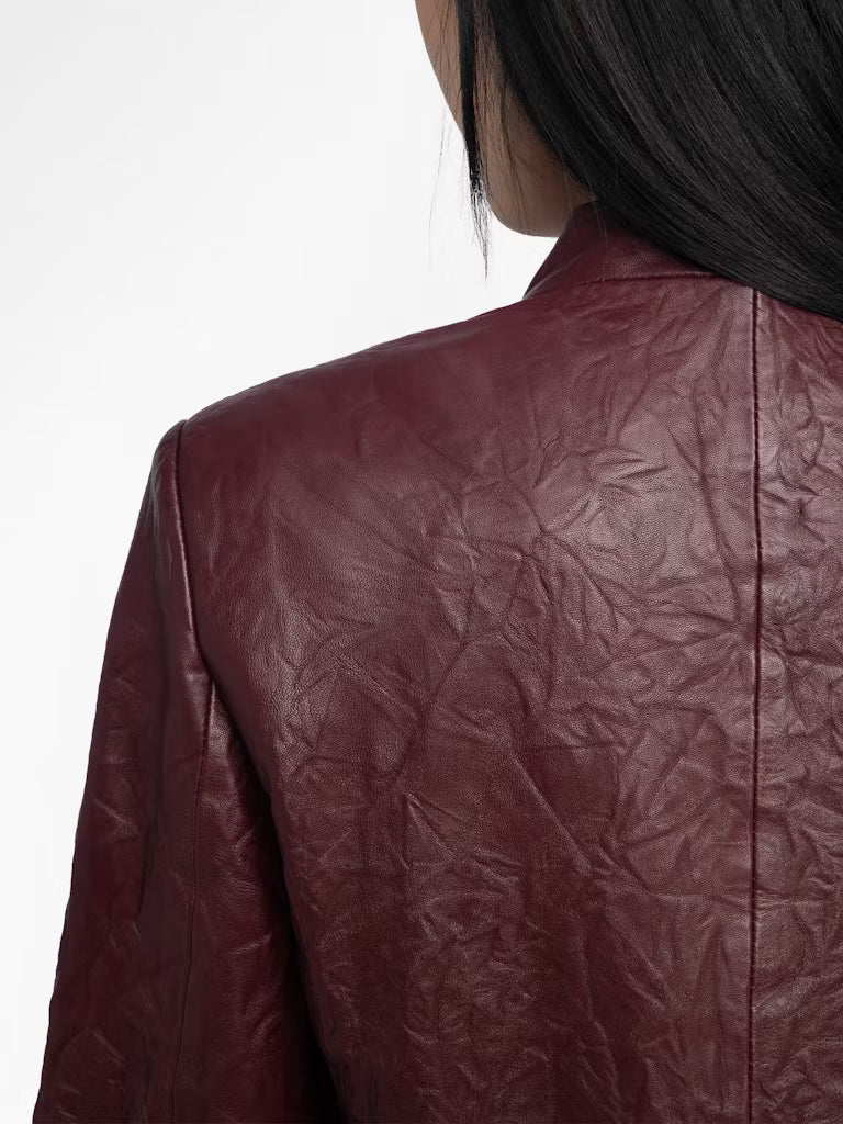 Veryn Crinkled Leather Blazer Burgundy Jackets - Blazers Zadig & Voltaire 