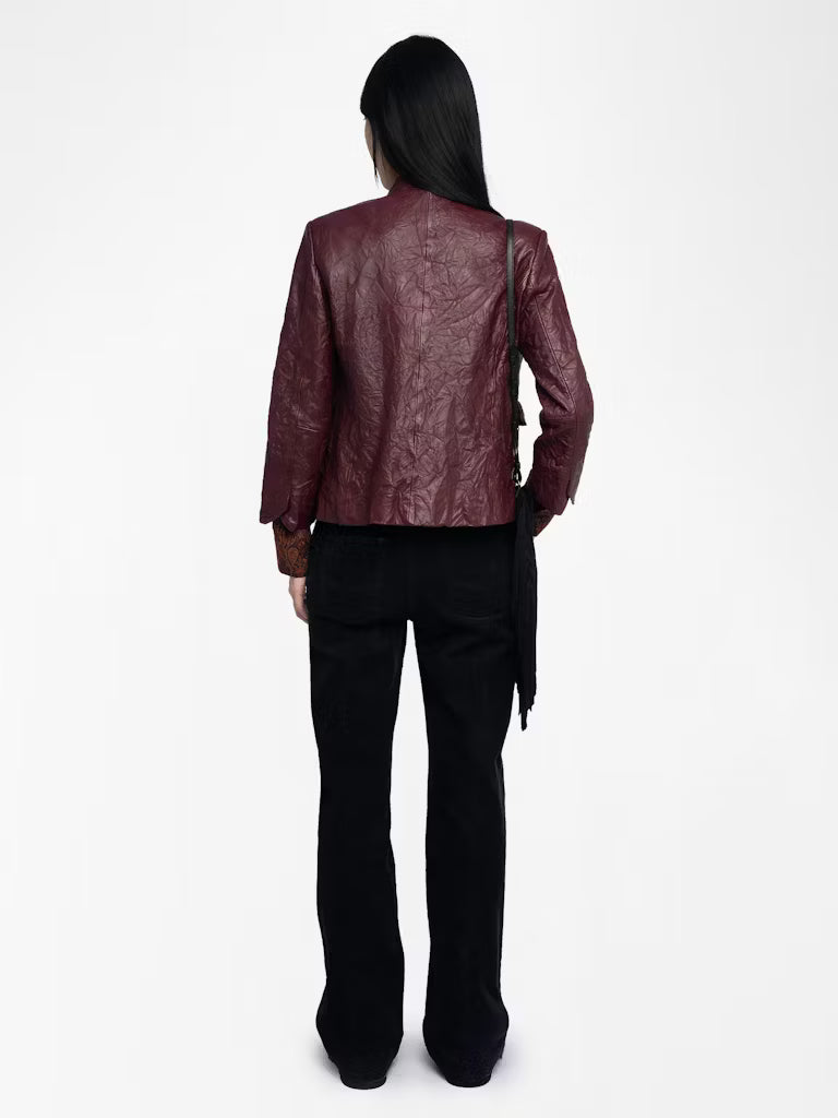 Veryn Crinkled Leather Blazer Burgundy Jackets - Blazers Zadig & Voltaire 