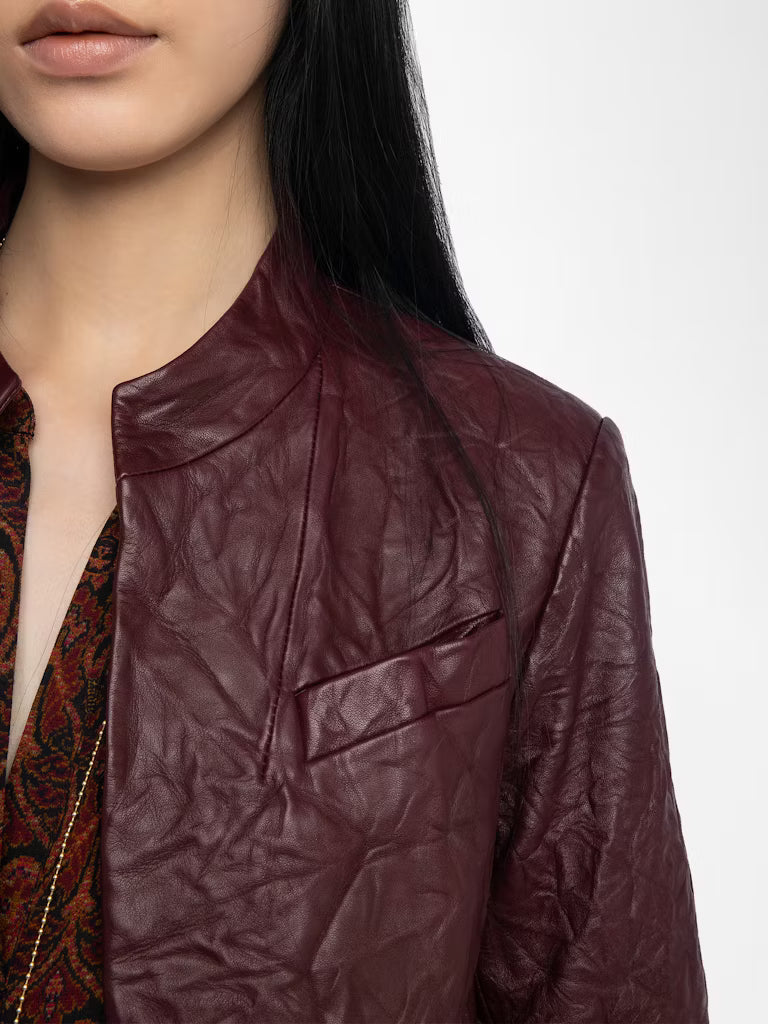 Veryn Crinkled Leather Blazer Burgundy Jackets - Blazers Zadig &amp; Voltaire 