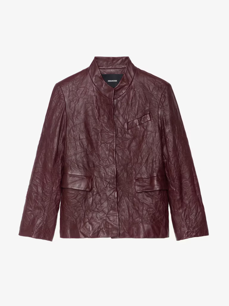 Veryn Crinkled Leather Blazer Burgundy Jackets - Blazers Zadig &amp; Voltaire 