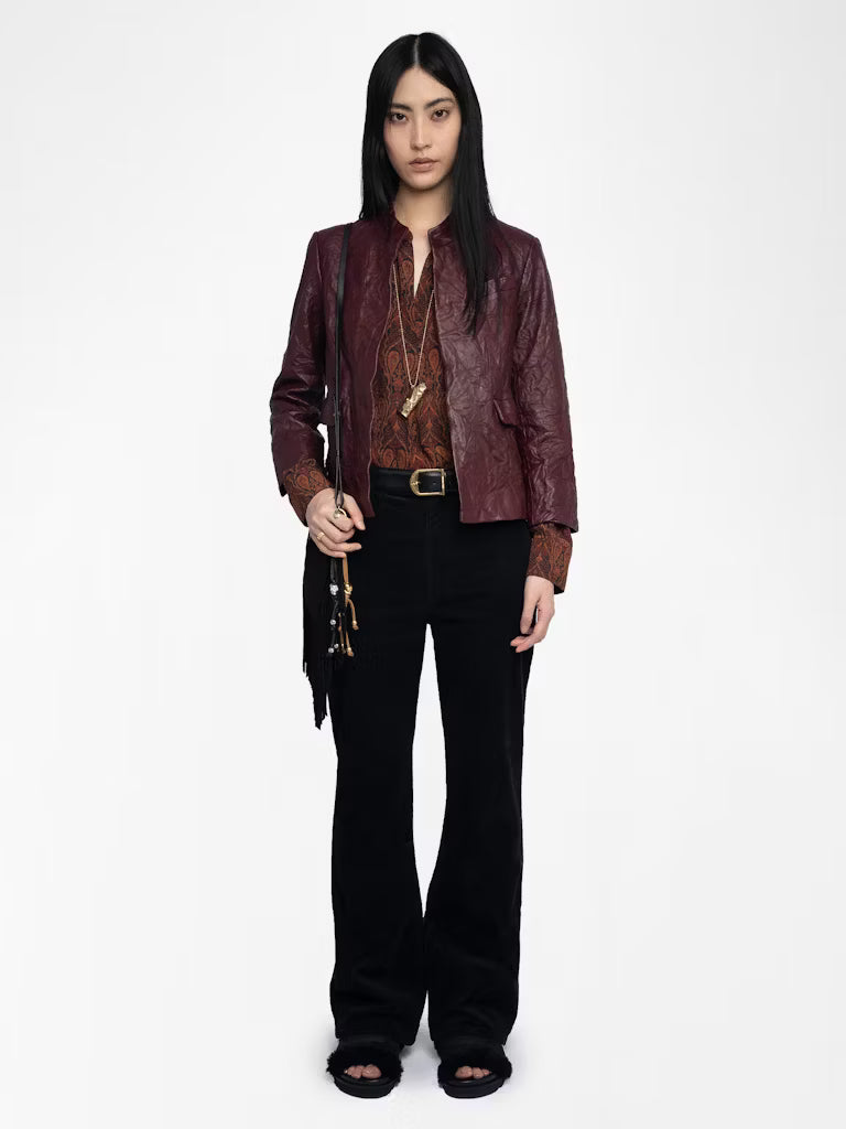 Veryn Crinkled Leather Blazer Burgundy Jackets - Blazers Zadig & Voltaire 