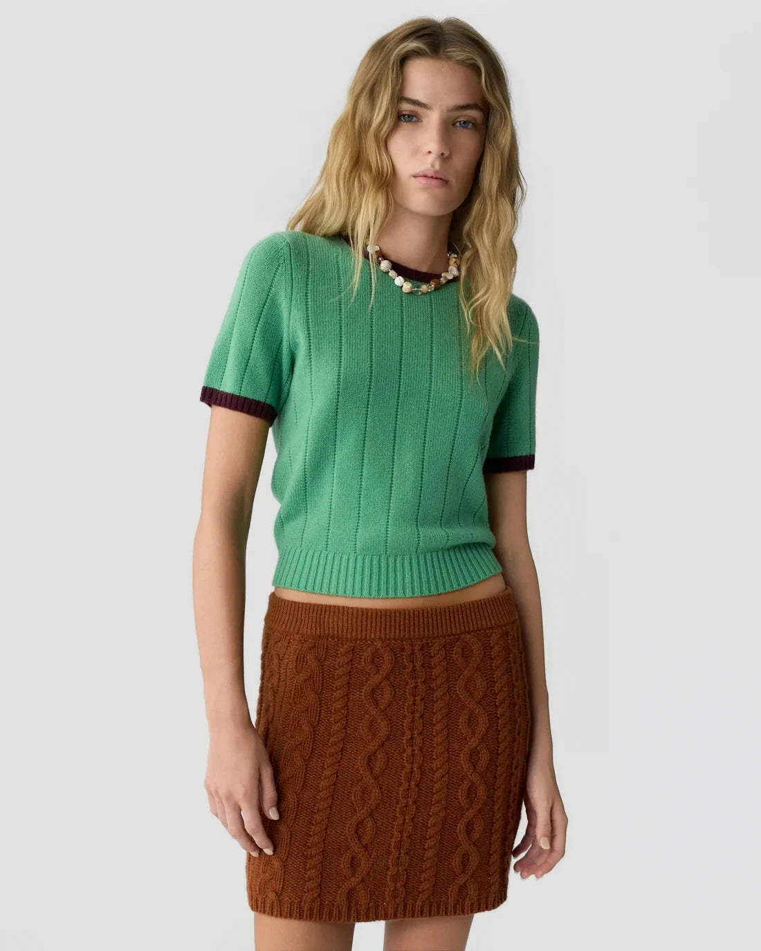 Rib Ringer Tee Highland/Fig Sweater - Crewneck Guest in Residence 