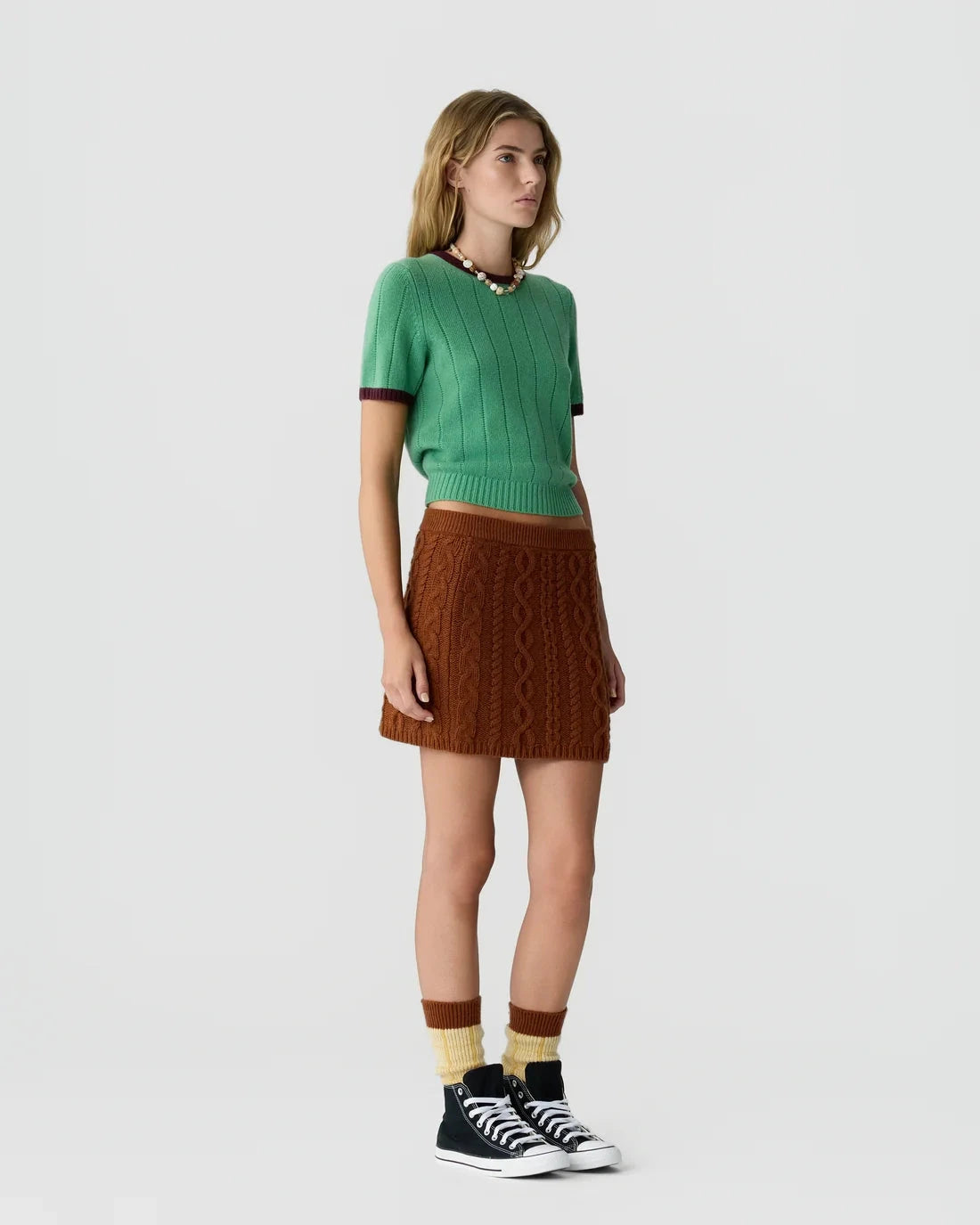 Rib Ringer Tee Highland/Fig Sweater - Crewneck Guest in Residence 