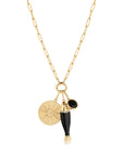 Gold necklace with two pendants on a white background