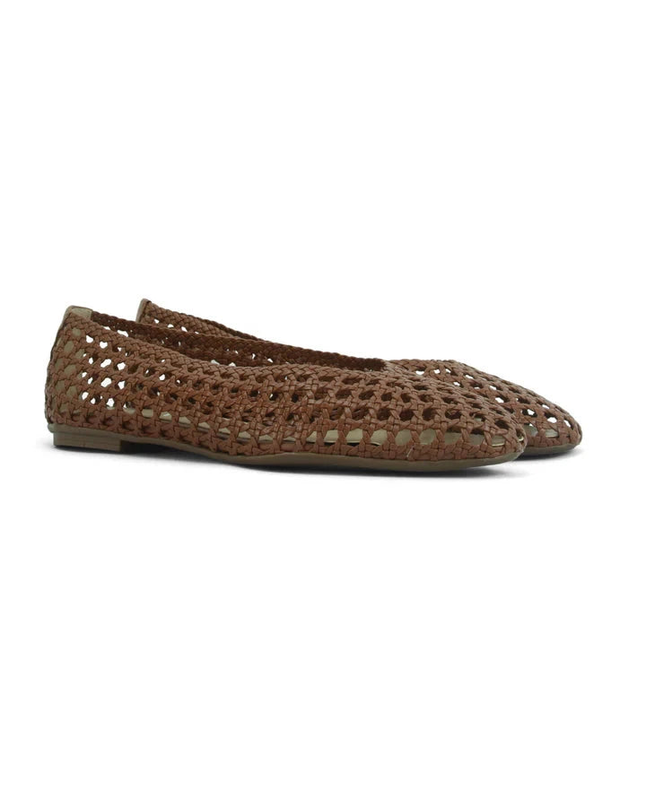 Rosalie Woven Leather Cognac Flats - Ballet French Sole 