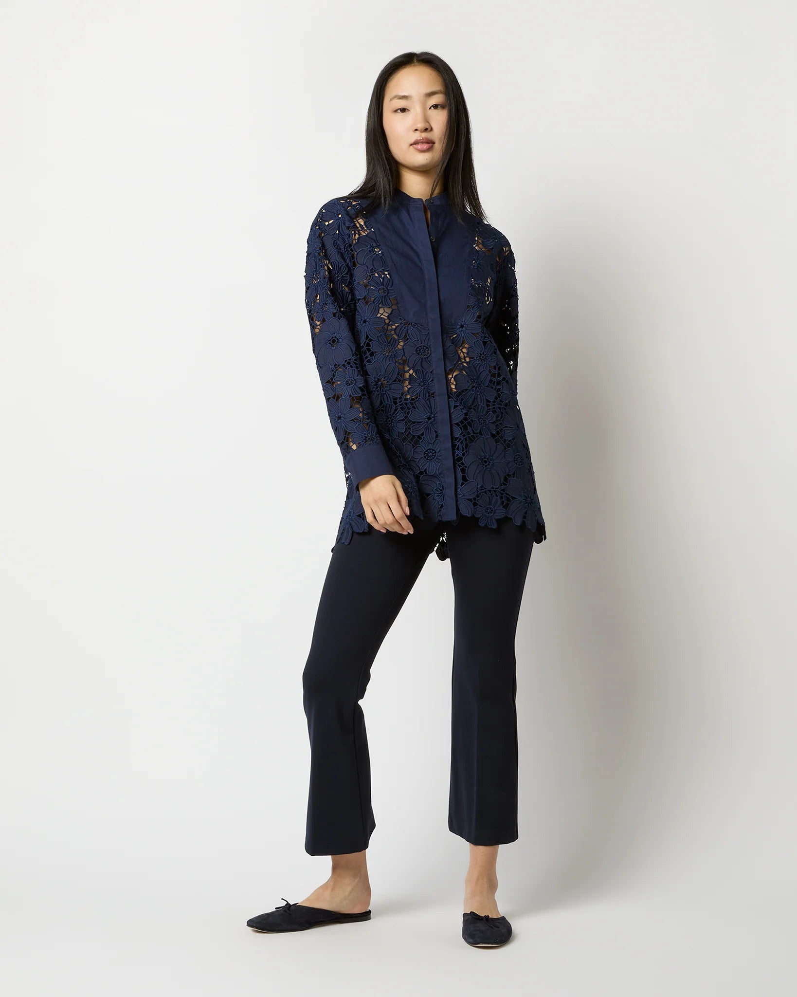 Josephine Bib Tunic Navy Floral Lace Top - Blouses Ann Mashburn 