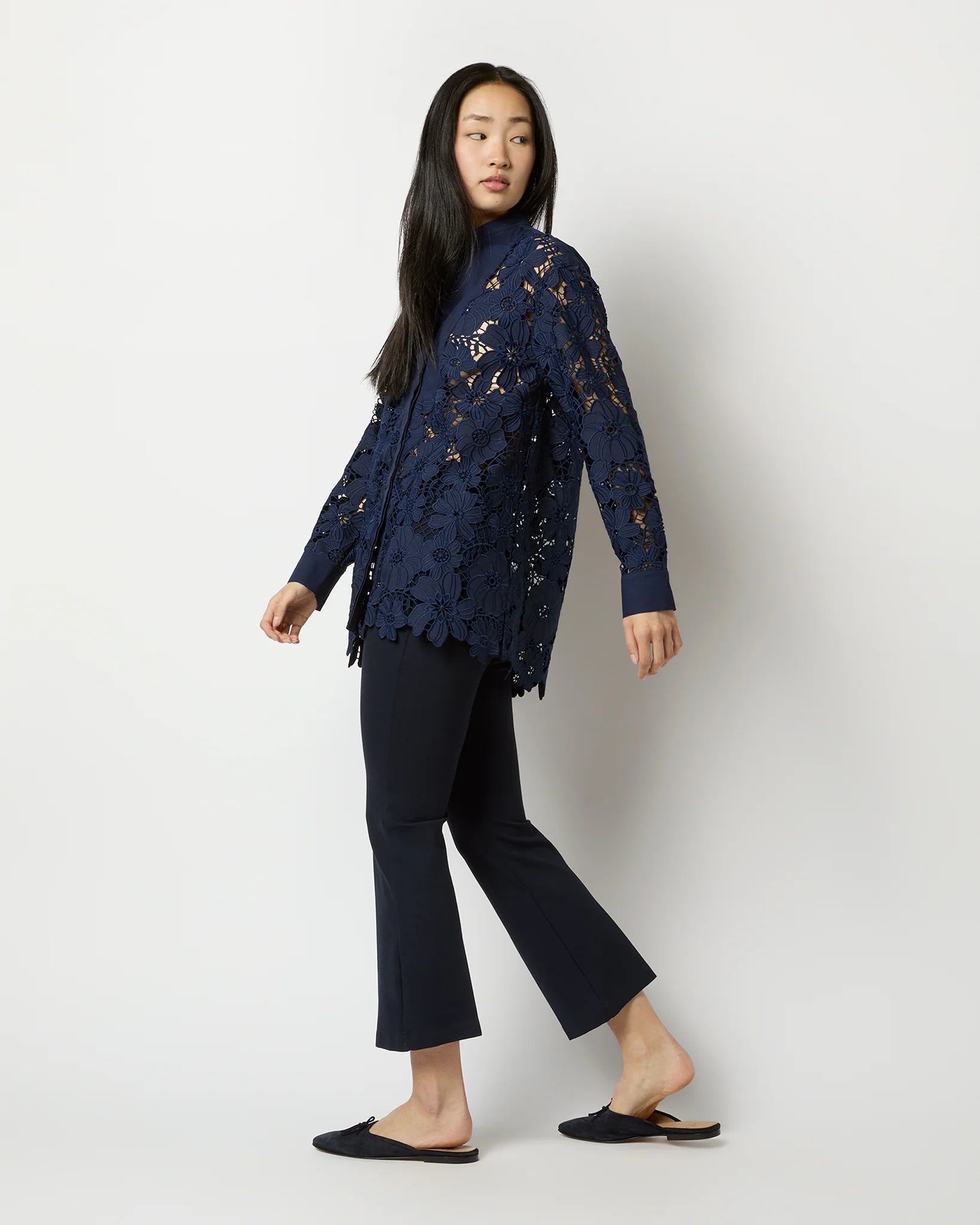 Josephine Bib Tunic Navy Floral Lace Top - Blouses Ann Mashburn 