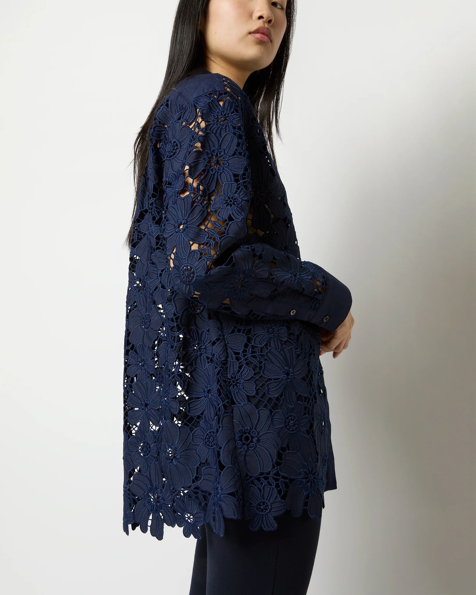 Josephine Bib Tunic Navy Floral Lace Top - Blouses Ann Mashburn 