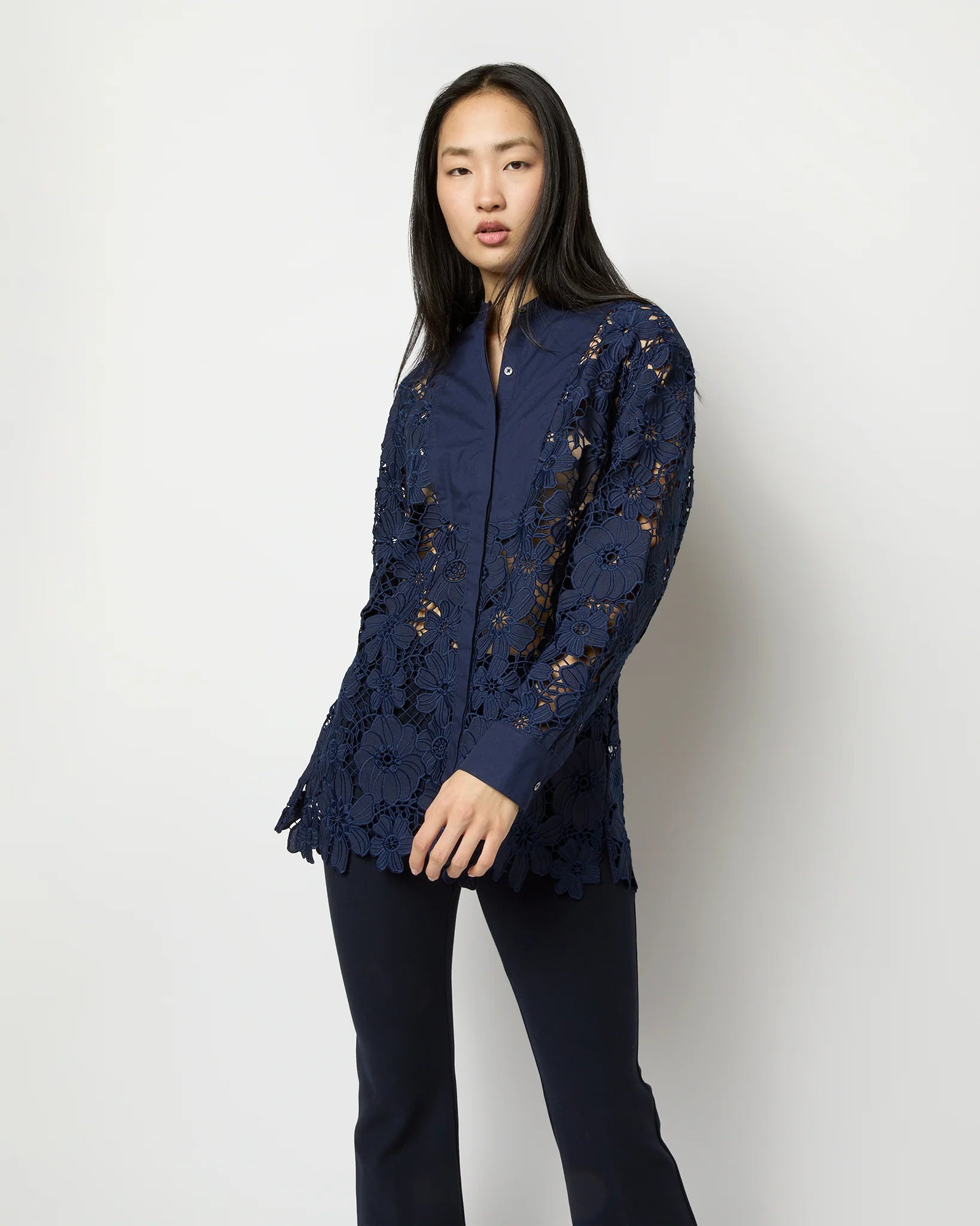 Josephine Bib Tunic Navy Floral Lace Top - Blouses Ann Mashburn 