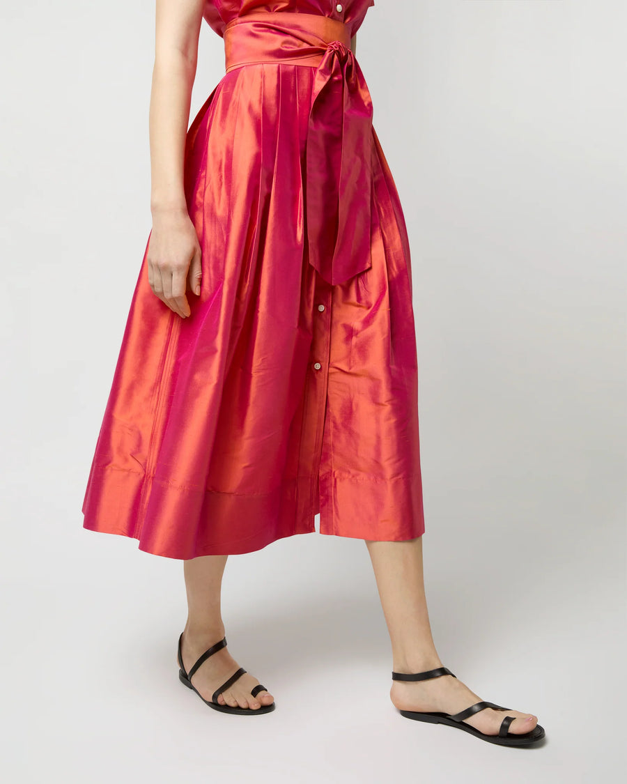 Classic Shirtwaist Dress Tomato Iridescent Silk
