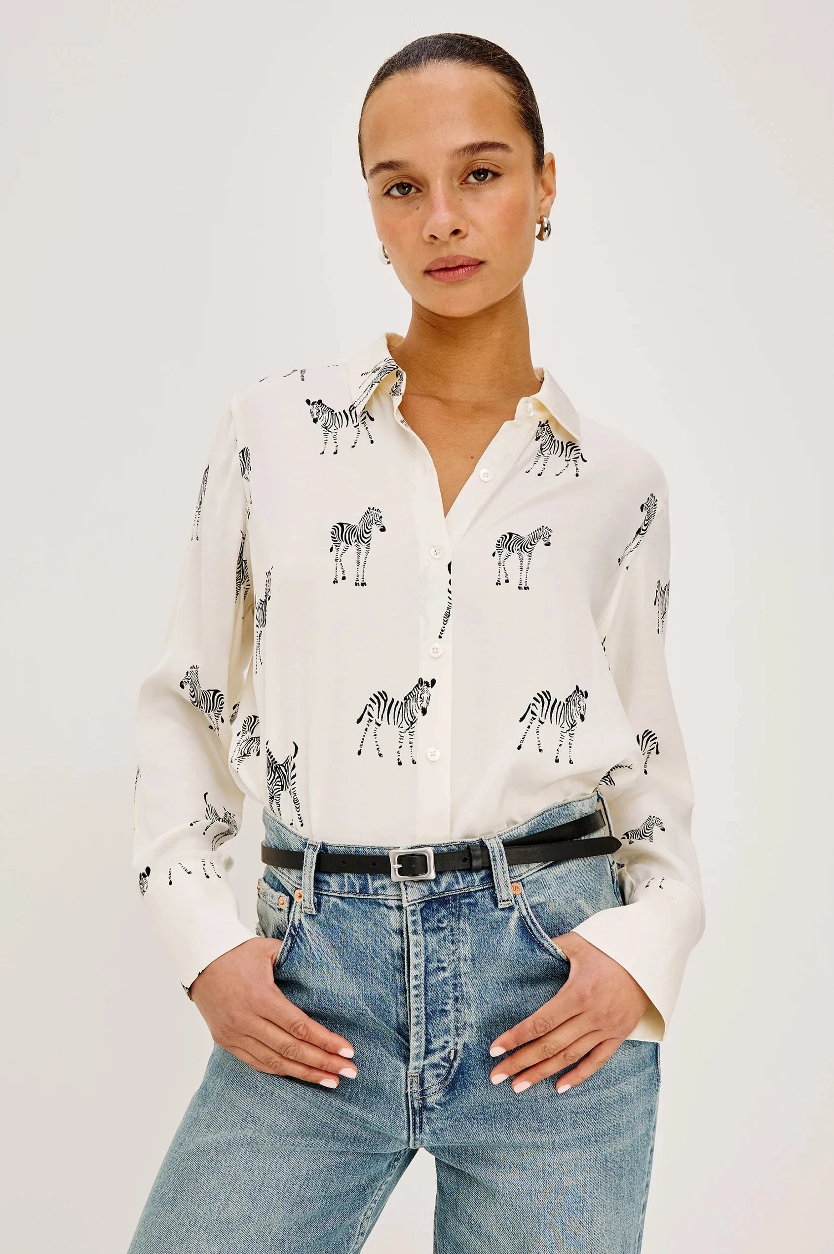 Saige Shirt Ivory Zebra Tops - Button Down Rails 
