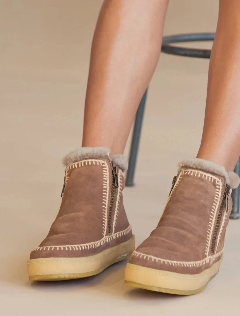 Setsu Crochet Side Zip Ankle Boot Camel Suede Beige Boots - Booties laidbacklondon 