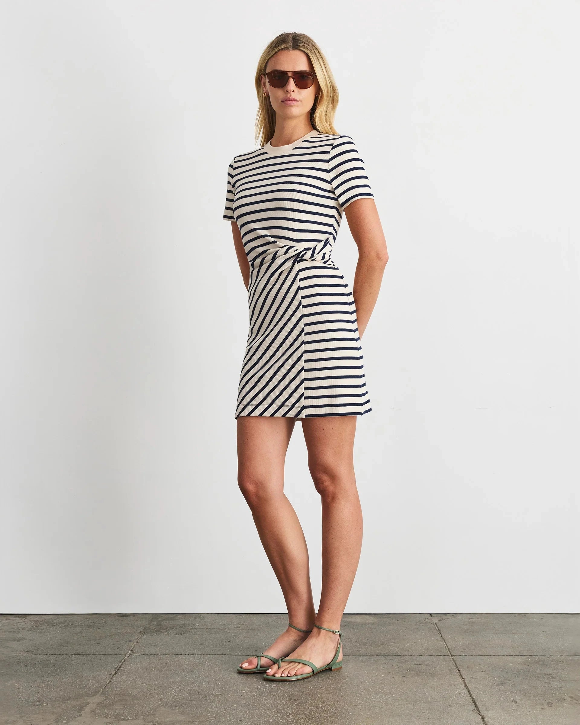 Cody Short Sleeve Short Dress Black/Cream Stripe Dresses - Short Tanya Taylor 