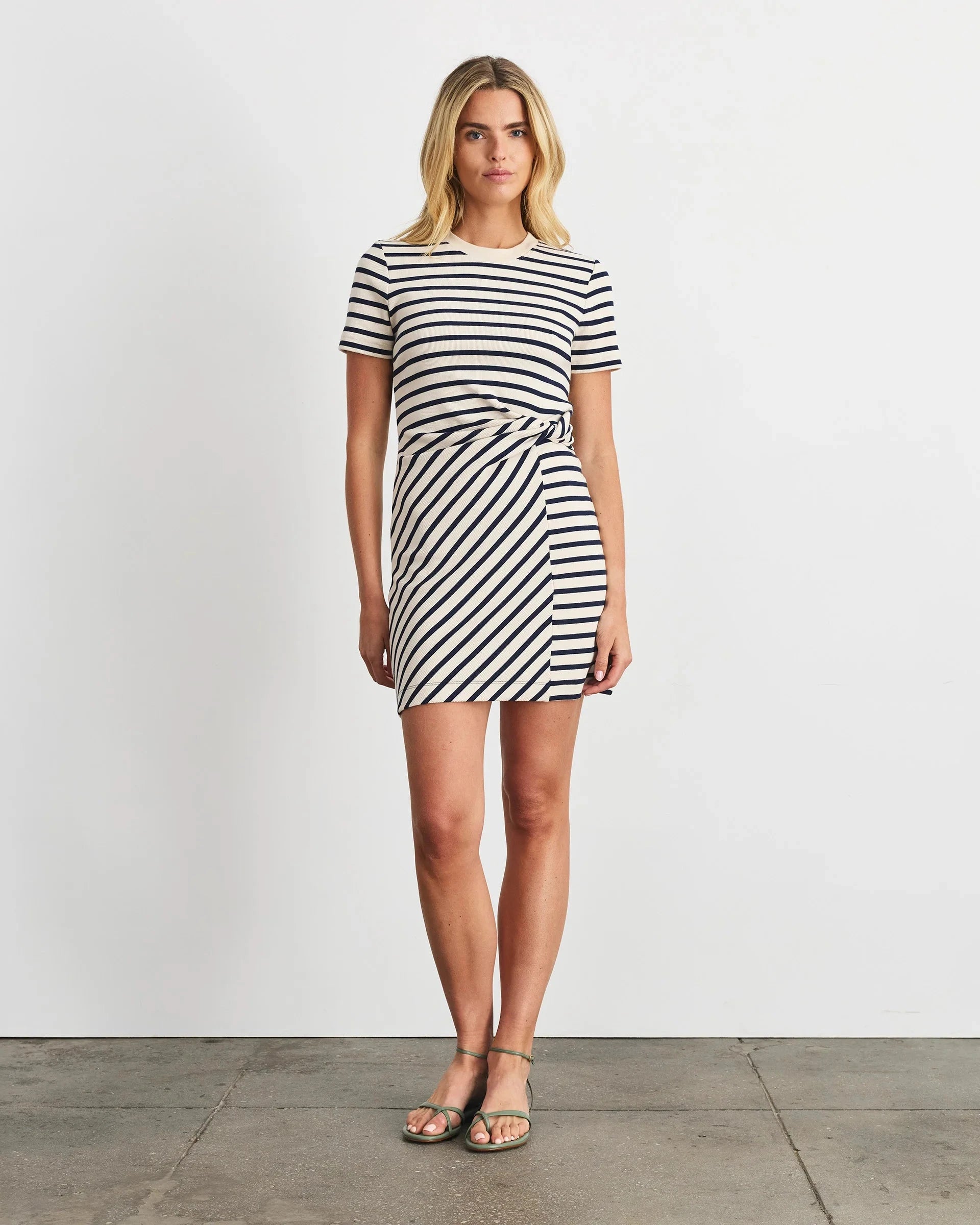 Cody Short Sleeve Short Dress Black/Cream Stripe Dresses - Short Tanya Taylor 