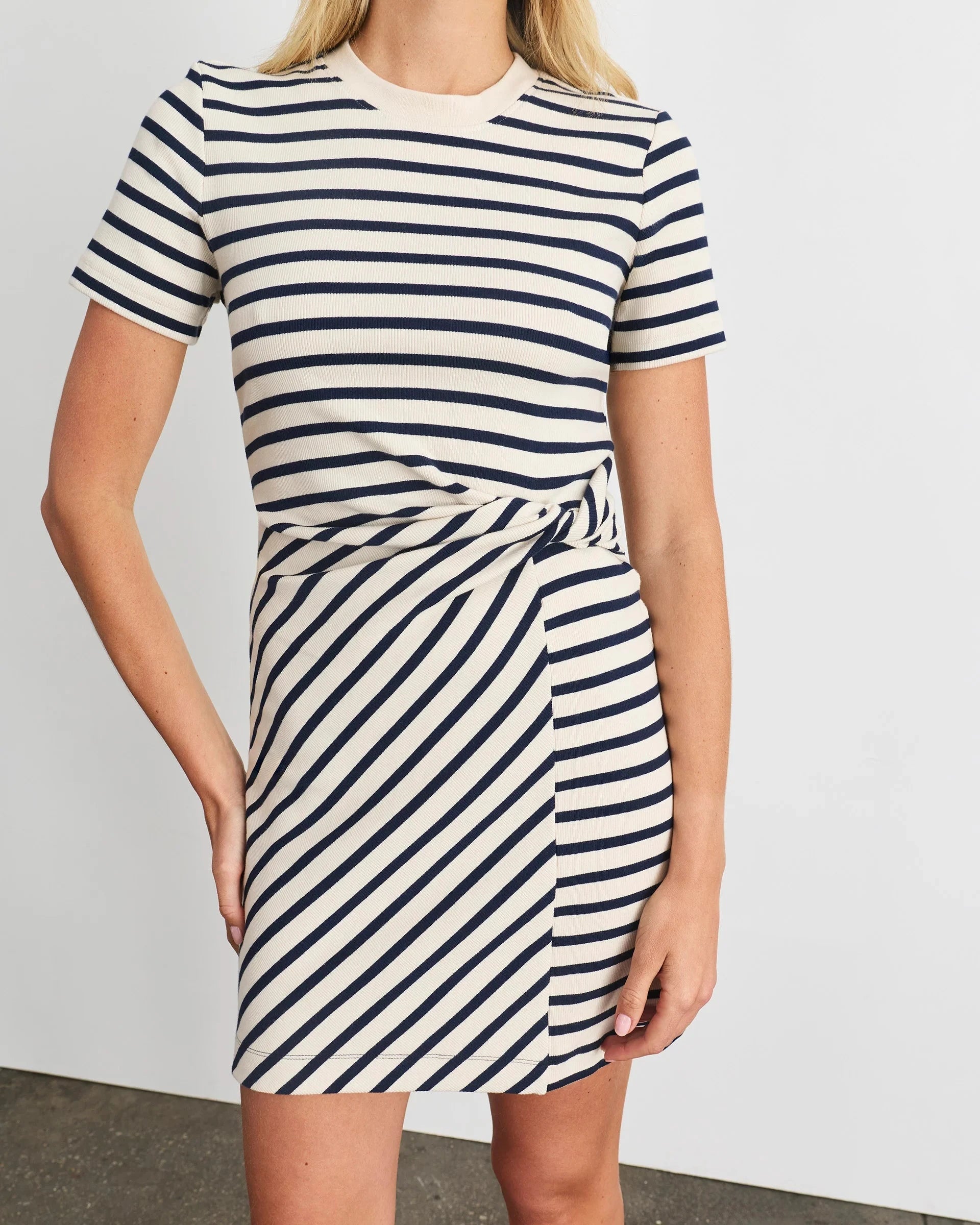 Cody Short Sleeve Short Dress Black/Cream Stripe Dresses - Short Tanya Taylor 