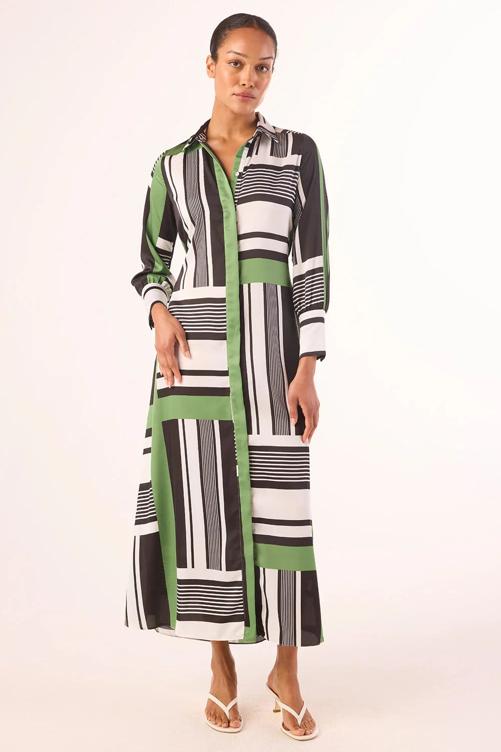 Hermina Dress Striped Geo Green Dresses - Midi Misa 