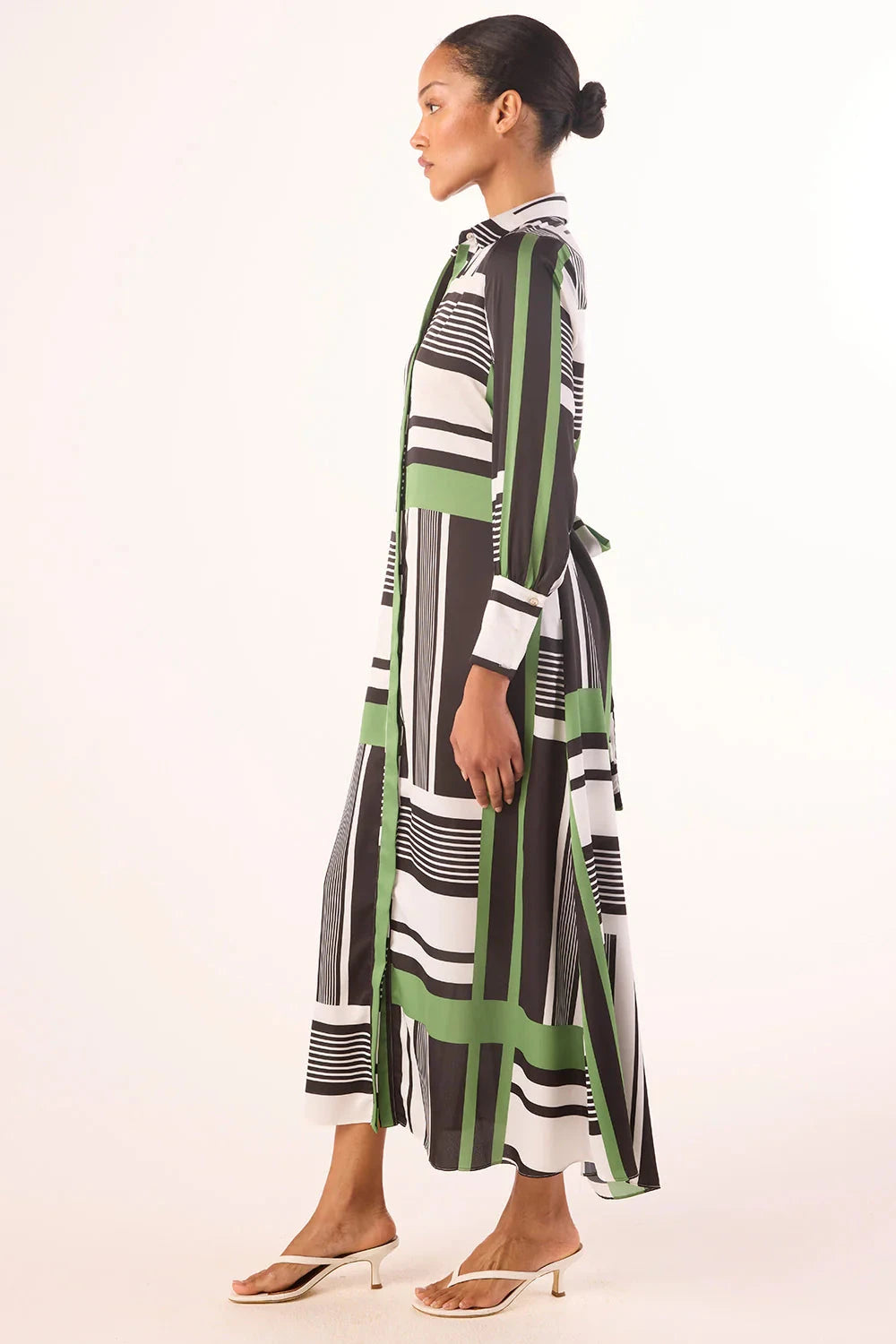 Hermina Dress Striped Geo Green Dresses - Midi Misa 