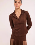 Theda Top Faux Suede Brown Tops - Button Down Misa 