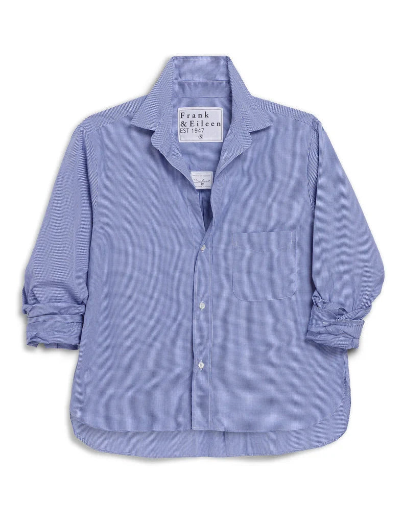 Silvio Untuckable Button Down Mini Blue Check Tops - Button Down Frank &amp; Eileen 