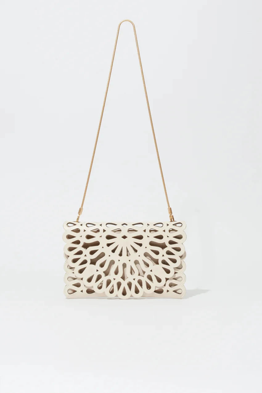 McCall Laser Cut Leather Clutch Cream Clutch Simkhai 