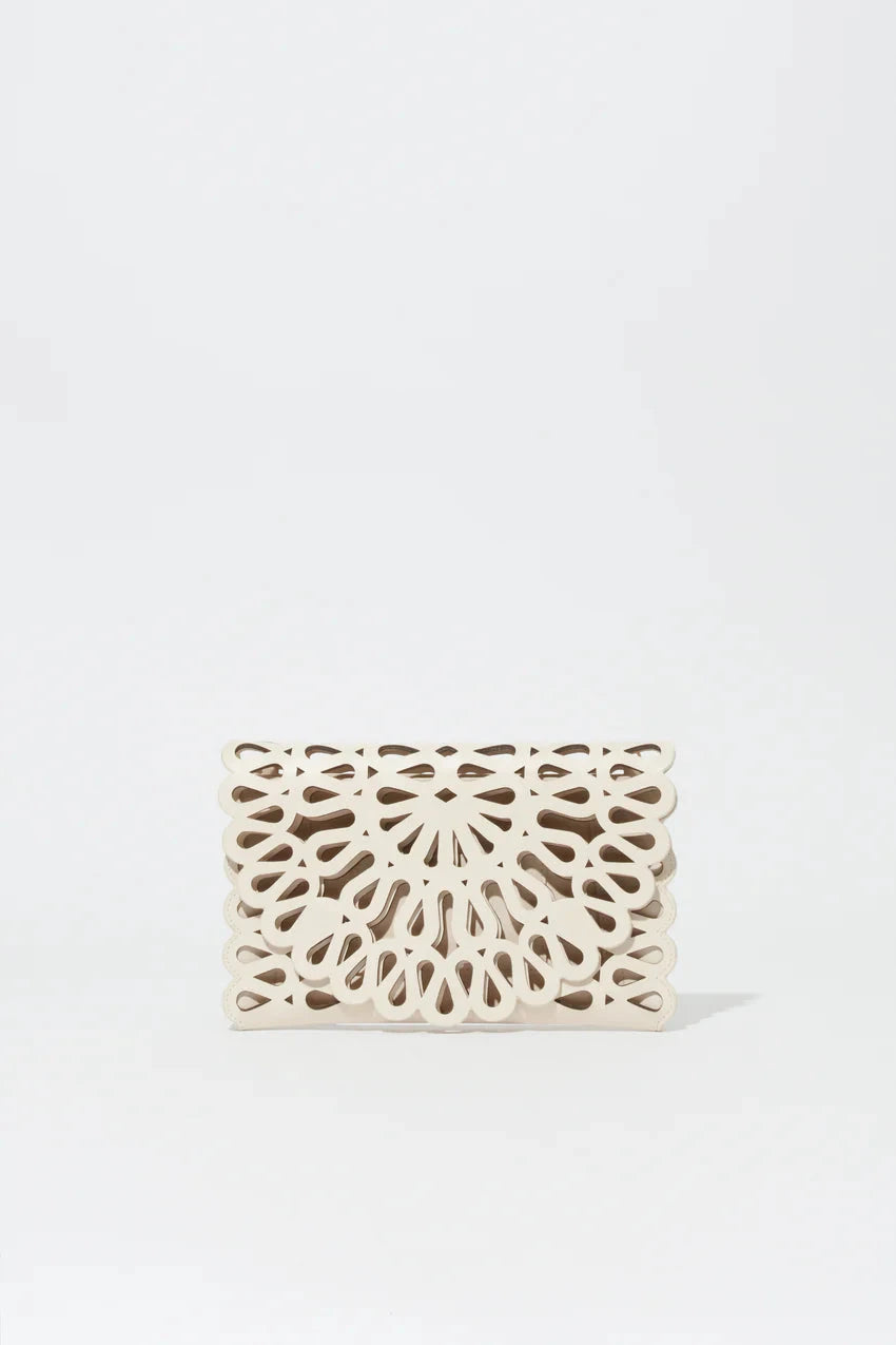 McCall Laser Cut Leather Clutch Cream Clutch Simkhai 