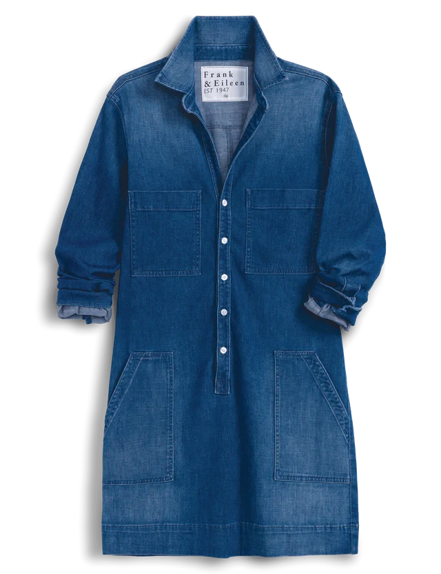 Ireland Long Sleeve Utility Dress Washed Blue Dresses - Short Frank & Eileen 