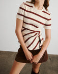 Short Sleeve Carlita Top Cream/Raisin Wide Stripe Tops - Blouses Tanya Taylor 